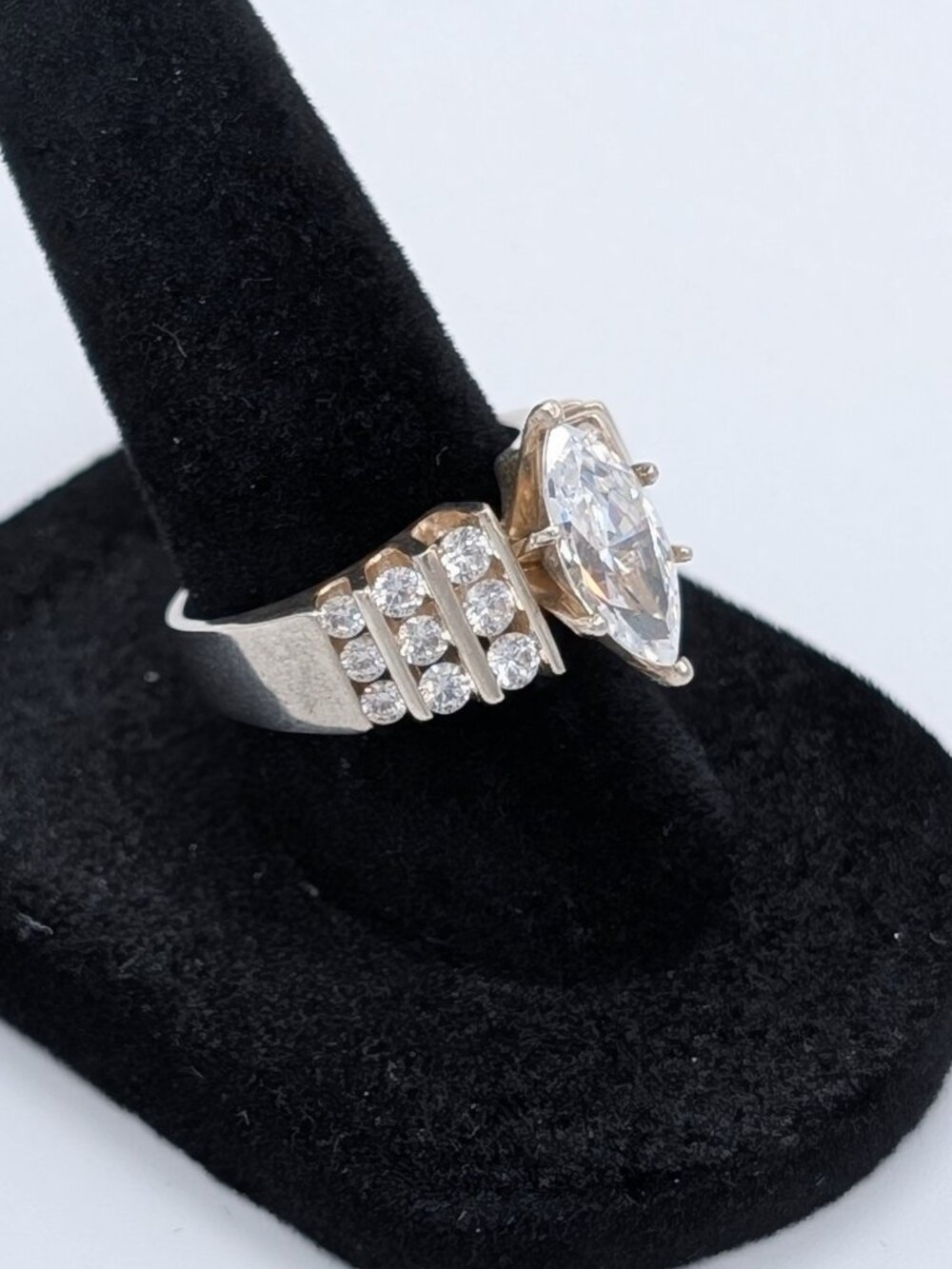 Vintage 90s DQCZ 925 Sterling Silver Marquise Statement Engagement Ring 6.5 - Picture 3 of 10